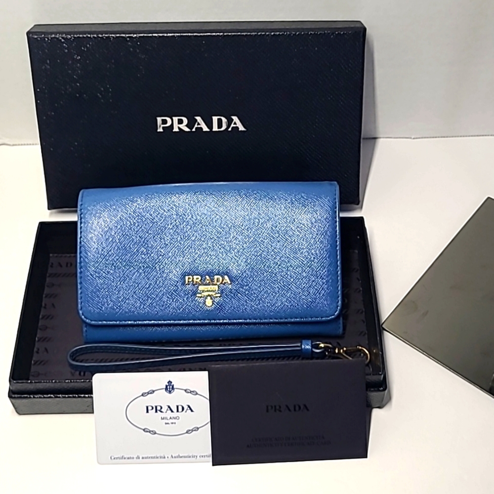 Prada Saffiano 1M1438 Wallet/Wristlet (bi-fold) Cobalto - Picture 4 of 13